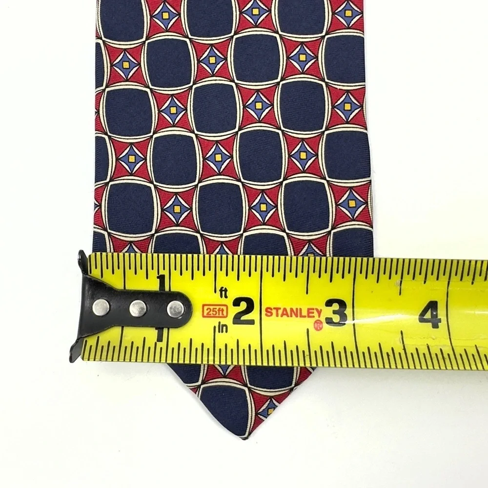 Polo Ralph Lauren Vintage Silk Tie Blue Red Yellow Cream Geometric Made In USA